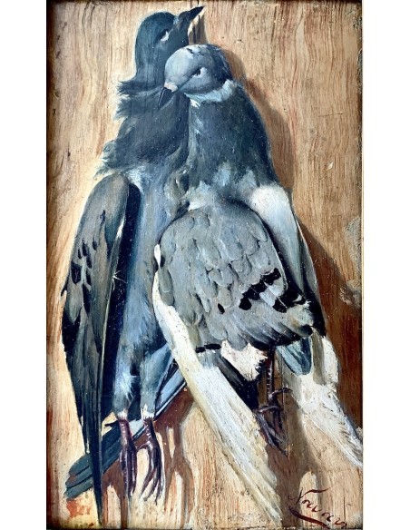 “Palomas”, óleo sobre tabla de finales del siglo XIX 