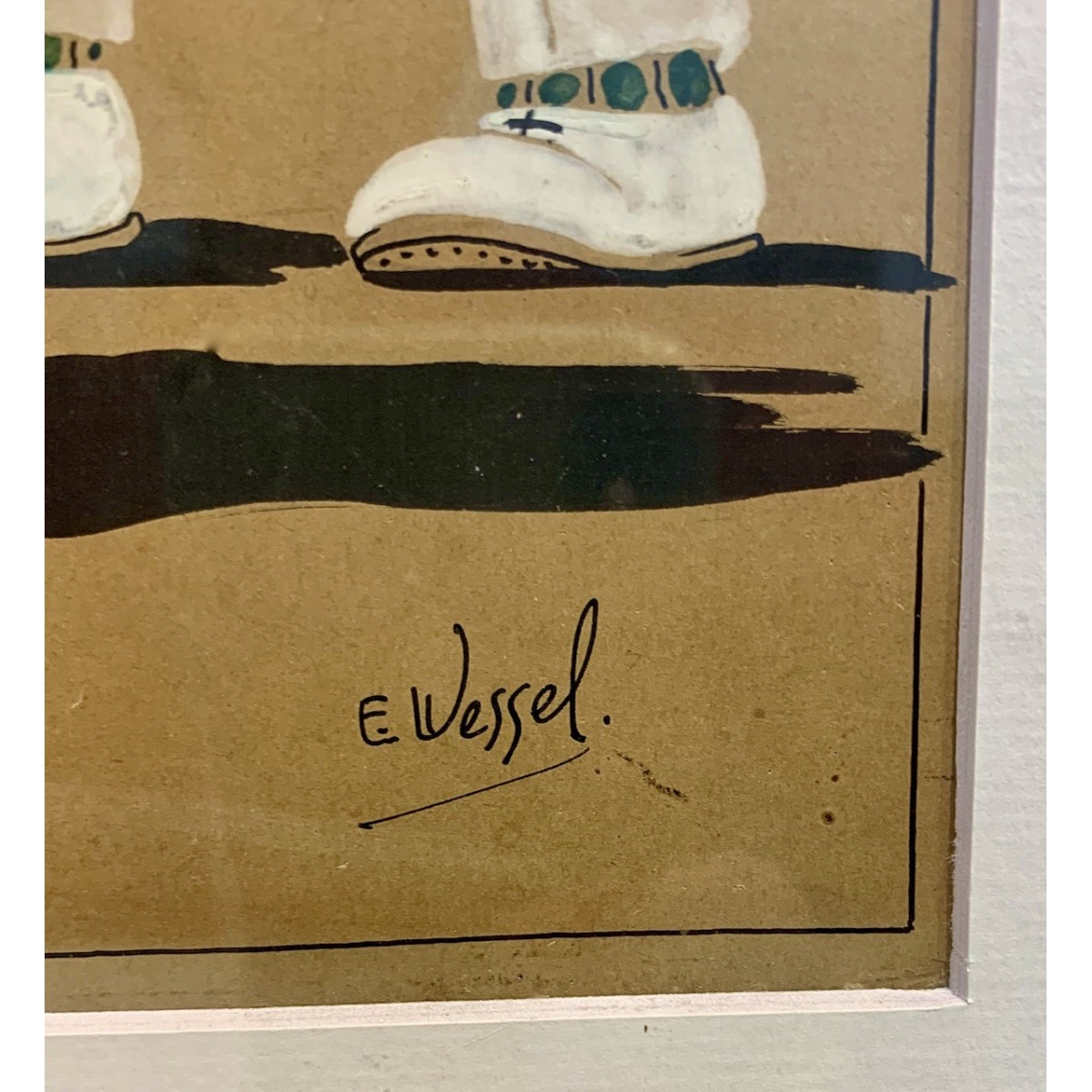 Pareja de dibujos al gouache, “Clases de tenis”