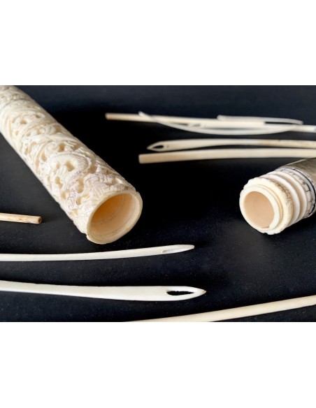 Bastone con manico d'osso intagliato dell' 800