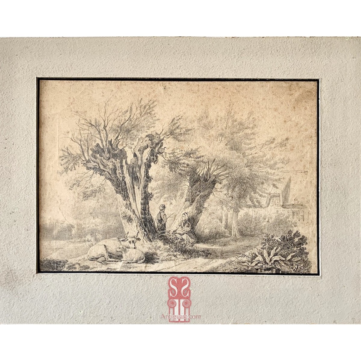 Dibujo al lápiz y carboncillo del siglo XIX