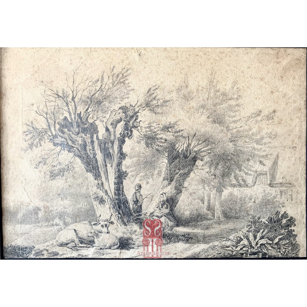 Dibujo al lápiz y carboncillo del siglo XIX