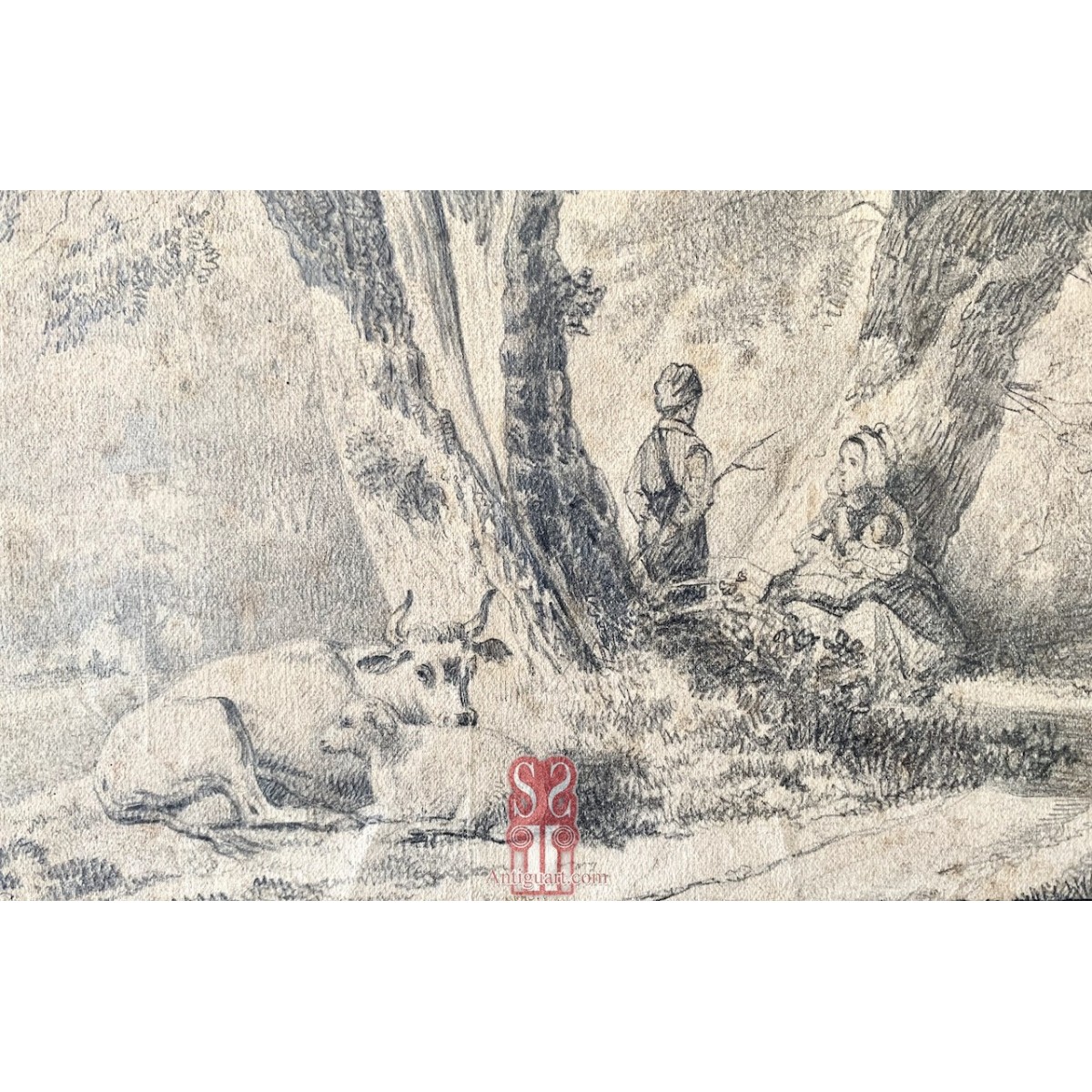 Dibujo al lápiz y carboncillo del siglo XIX