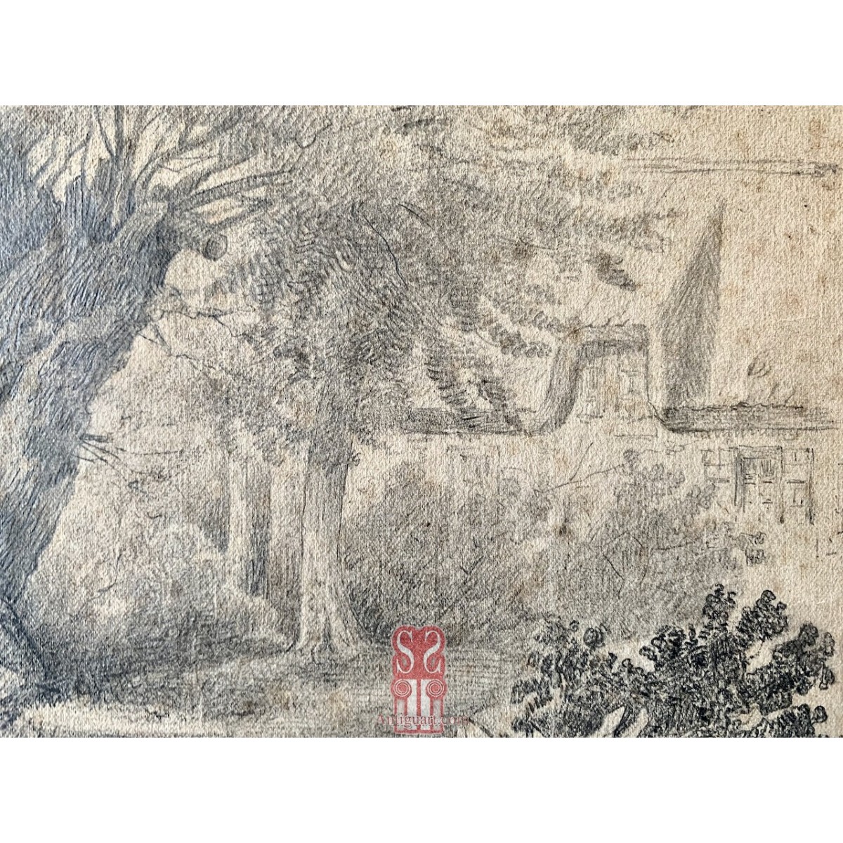 Dibujo al lápiz y carboncillo del siglo XIX