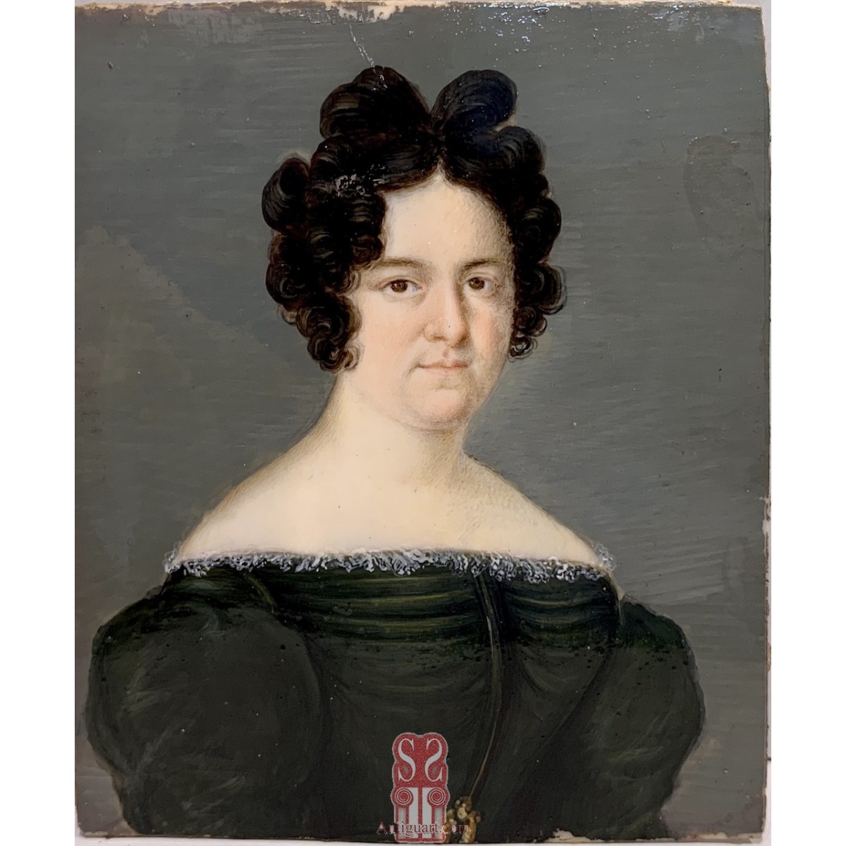 Miniatura, retrato de mujer, siglo XIX