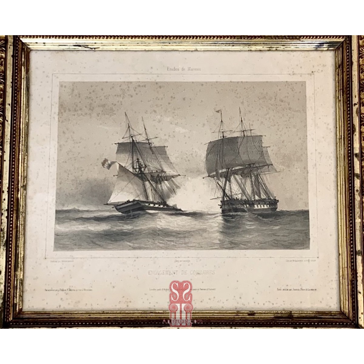 Grabado francés del siglo XIX, marina