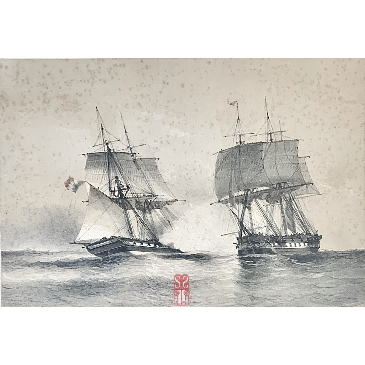 Grabado francés del siglo XIX, marina