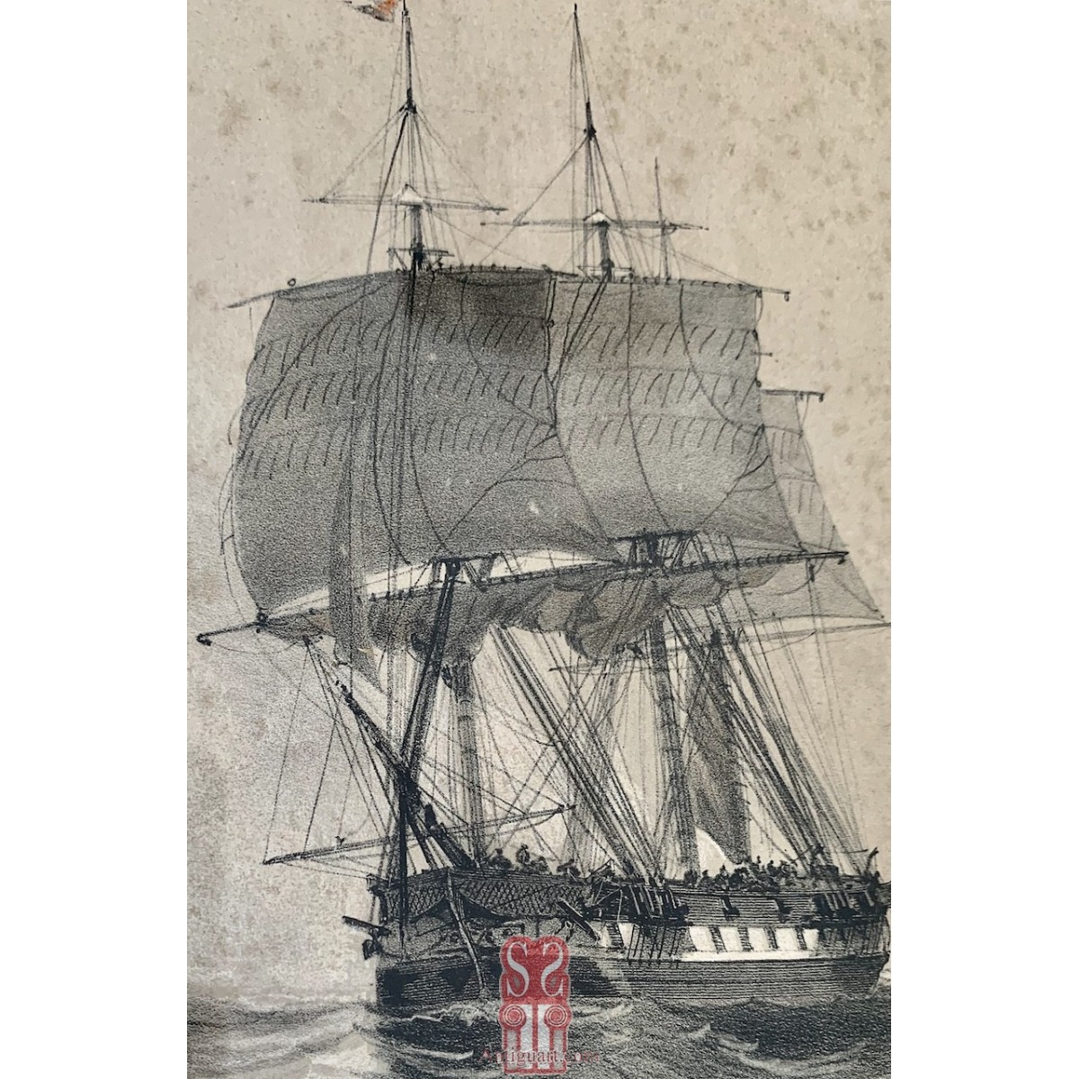 Grabado francés del siglo XIX, marina