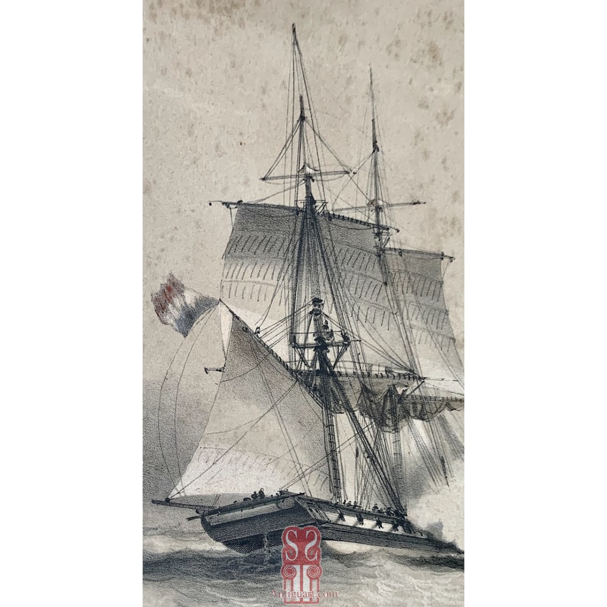 Grabado francés del siglo XIX, marina