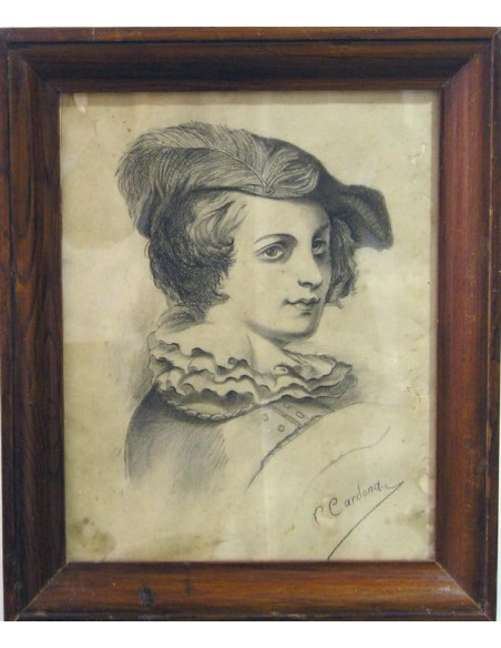 Retrato de mujer, carboncillo, siglo XIX.