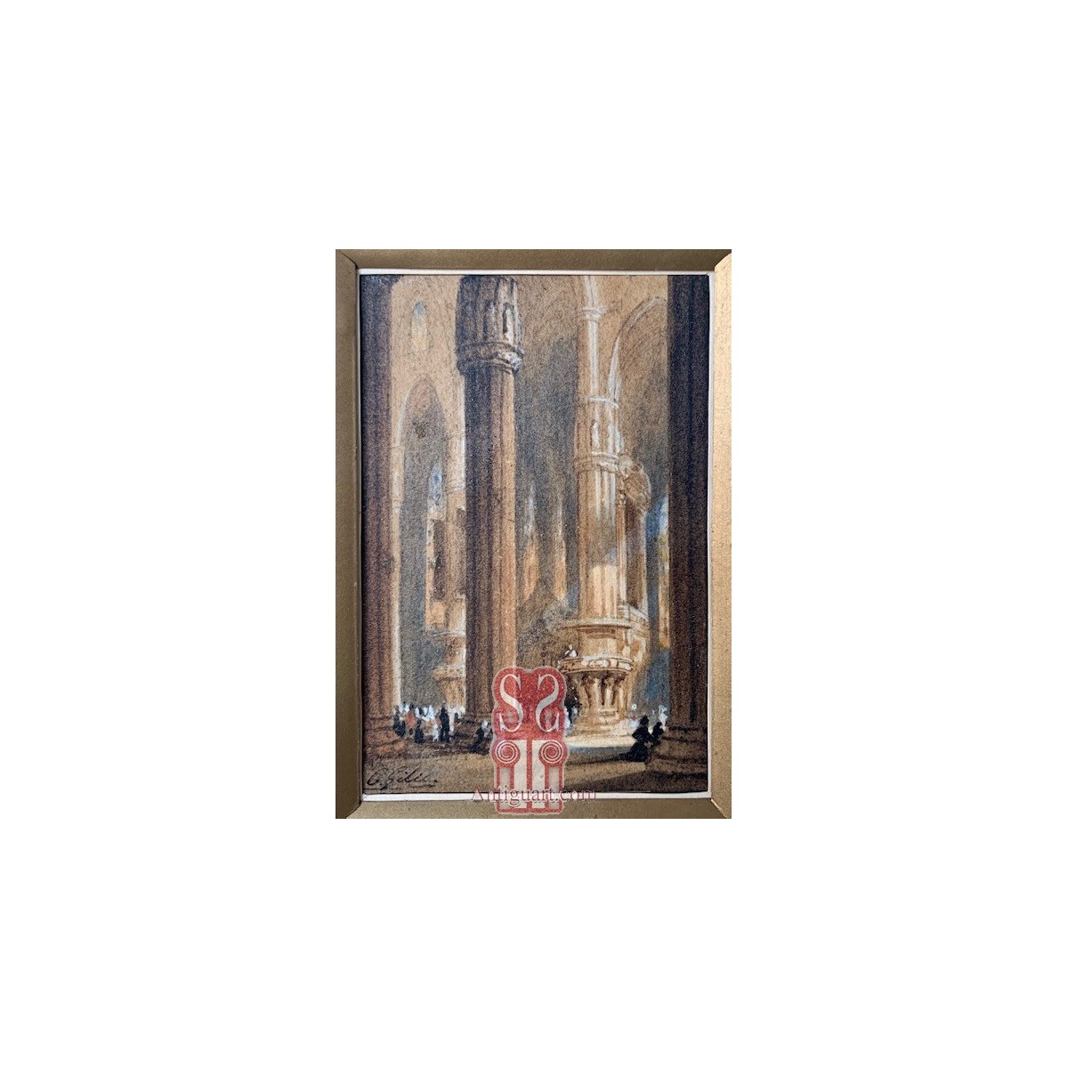 “Interior de catedral”, miniatura al guache.