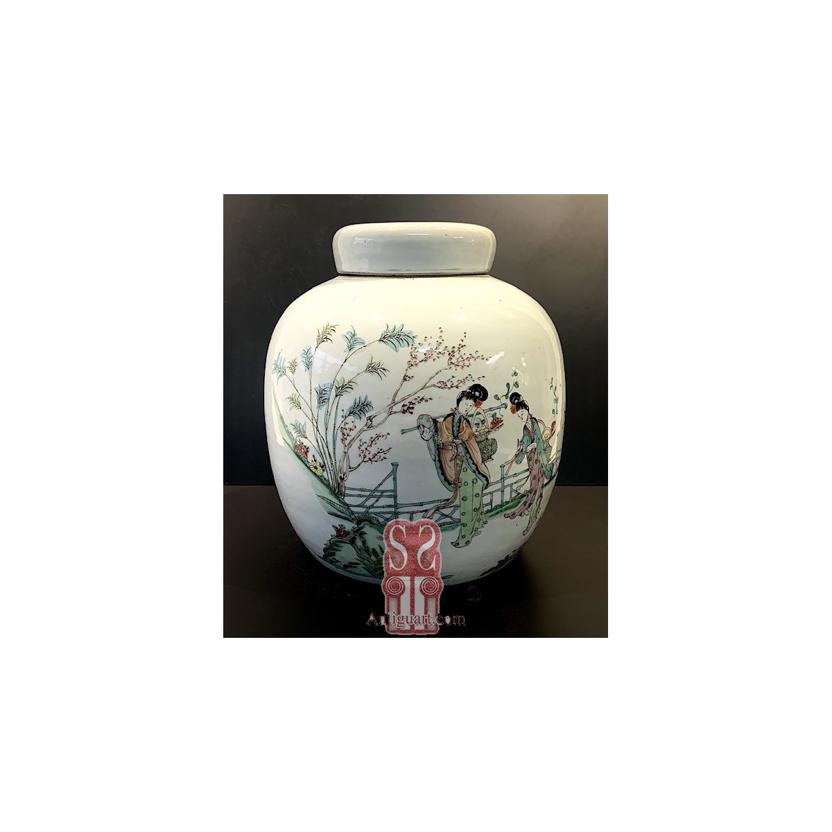 Jarrón chino de porcelana, Qing, siglo XIX