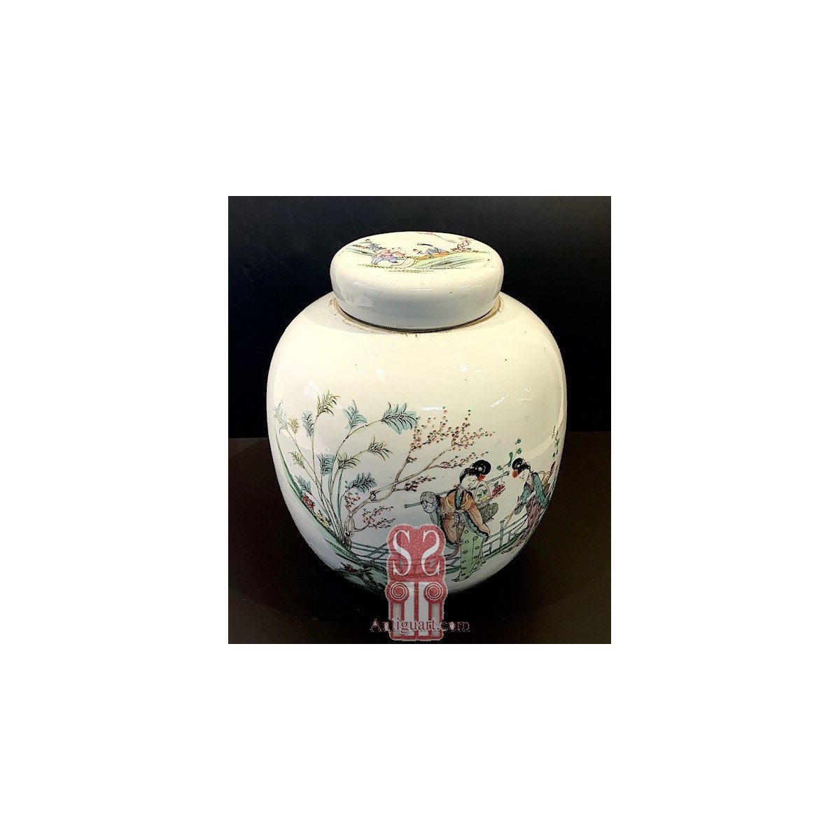 Jarrón chino de porcelana, Qing, siglo XIX