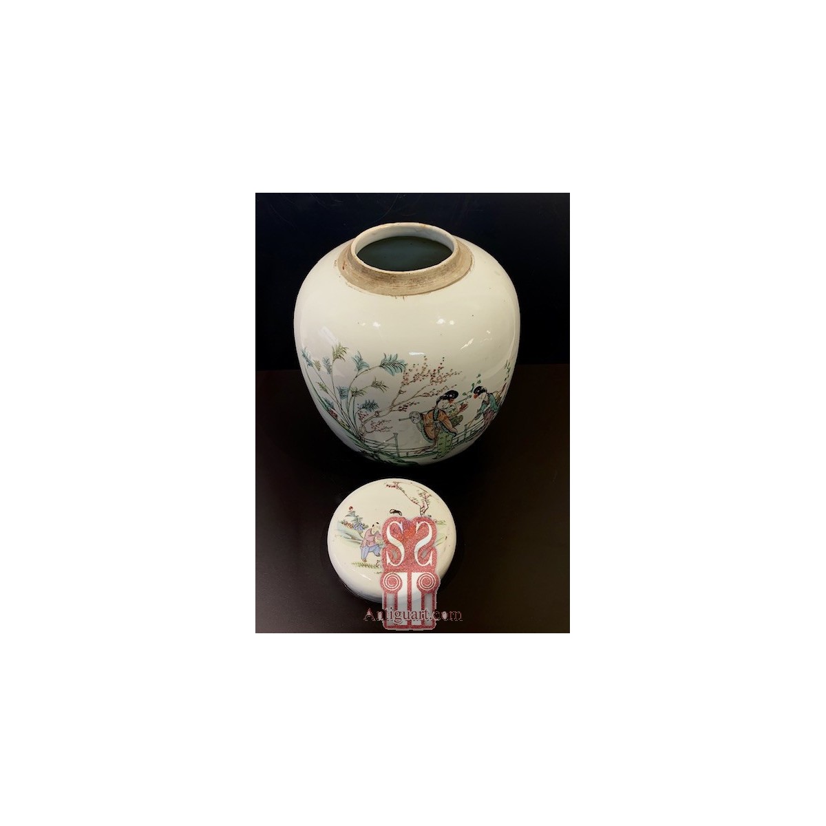 Jarrón chino de porcelana, Qing, siglo XIX