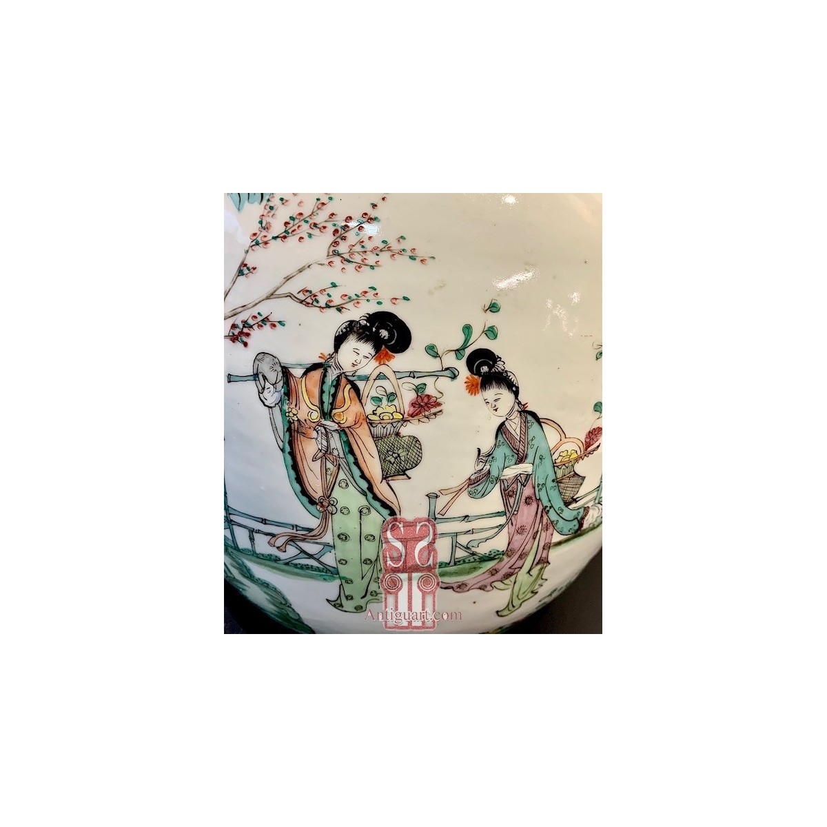 Jarrón chino de porcelana, Qing, siglo XIX