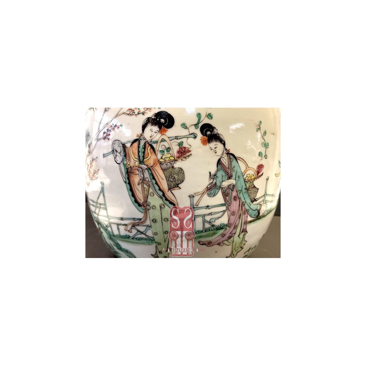 Jarrón chino de porcelana, Qing, siglo XIX