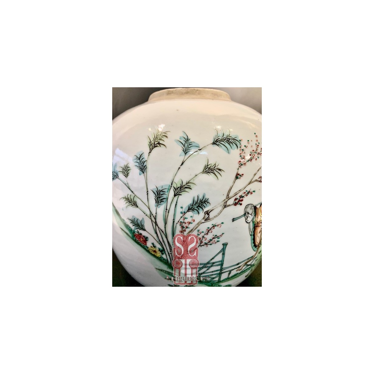 Jarrón chino de porcelana, Qing, siglo XIX