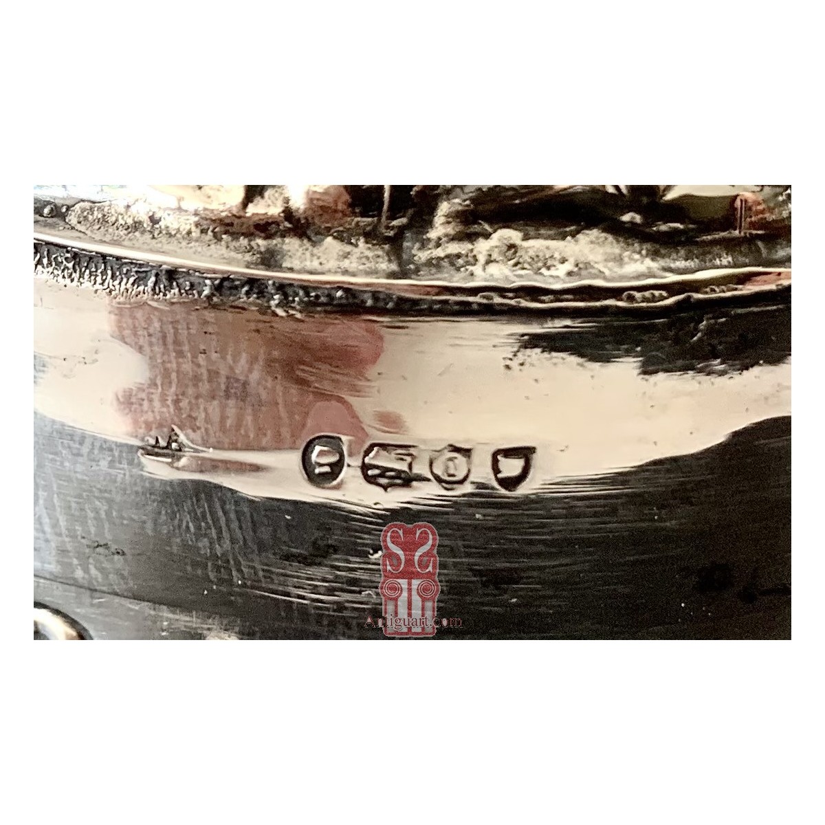 Scatola rotonda d’argento Sterling dell'800 inglese