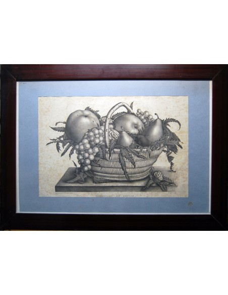 Bodegón de fruta, grabado de principio del siglo XX. 