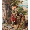 “Niños con pavo real” óleo sobre tabla del siglo XIX