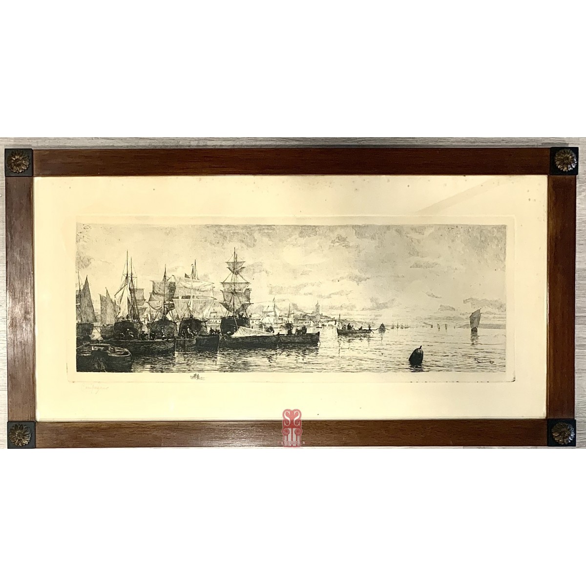 Marina, stampa acquaforte, T. Campuzano, XIX secolo