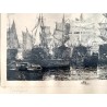 Marina, etching print, T. Campuzano, 19th