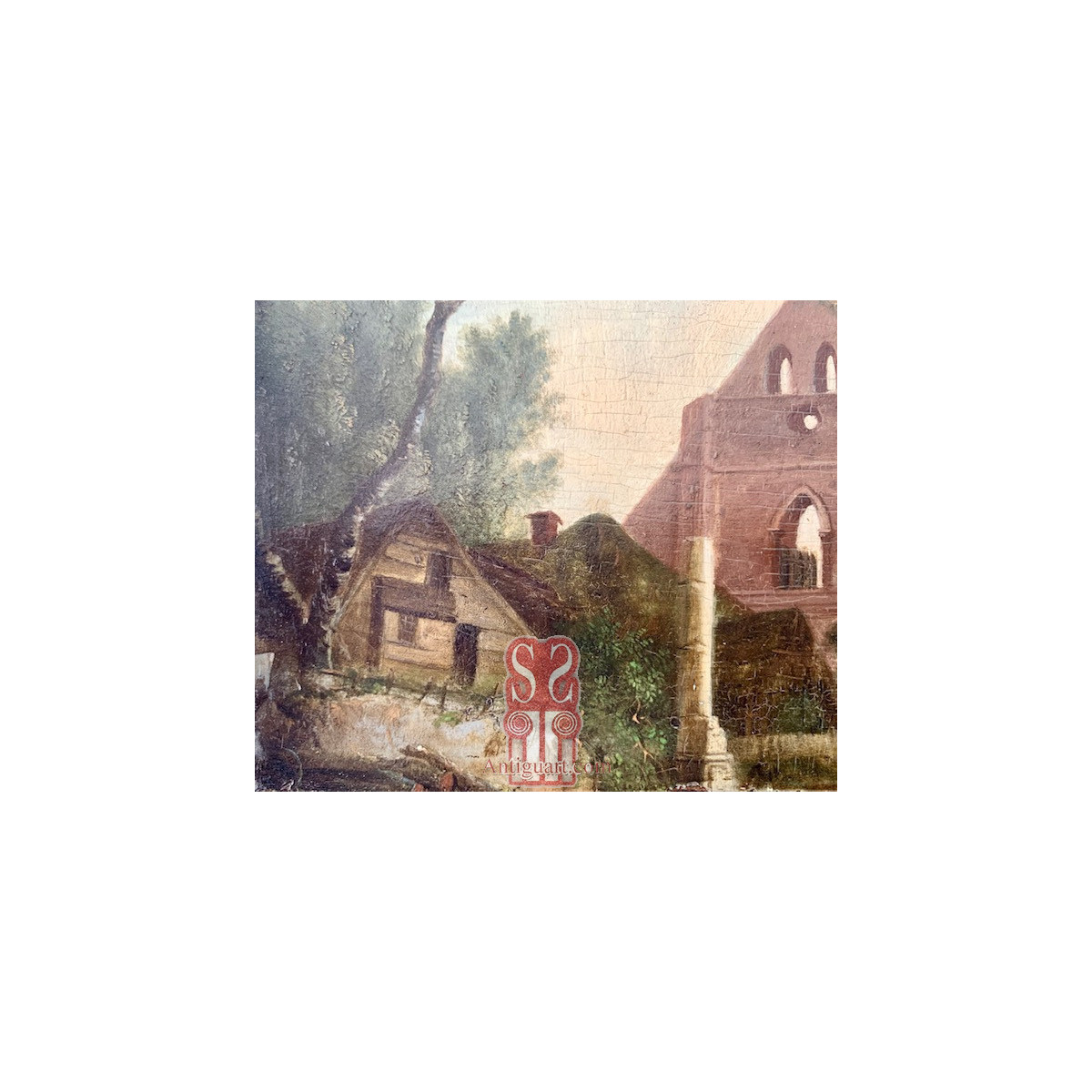 Paisaje con arquitecturas, óleo sobre tabla, siglo XIX