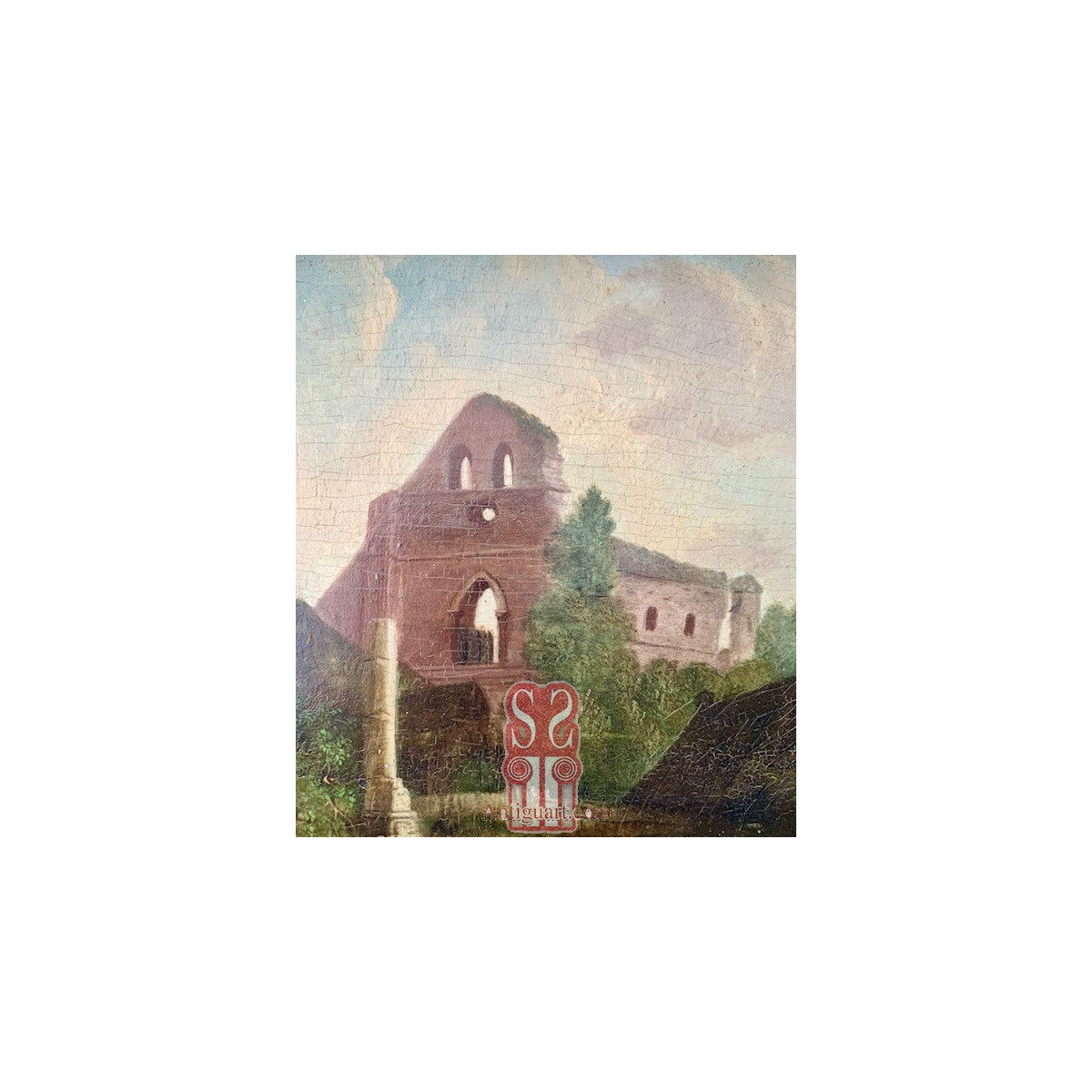 Paisaje con arquitecturas, óleo sobre tabla, siglo XIX