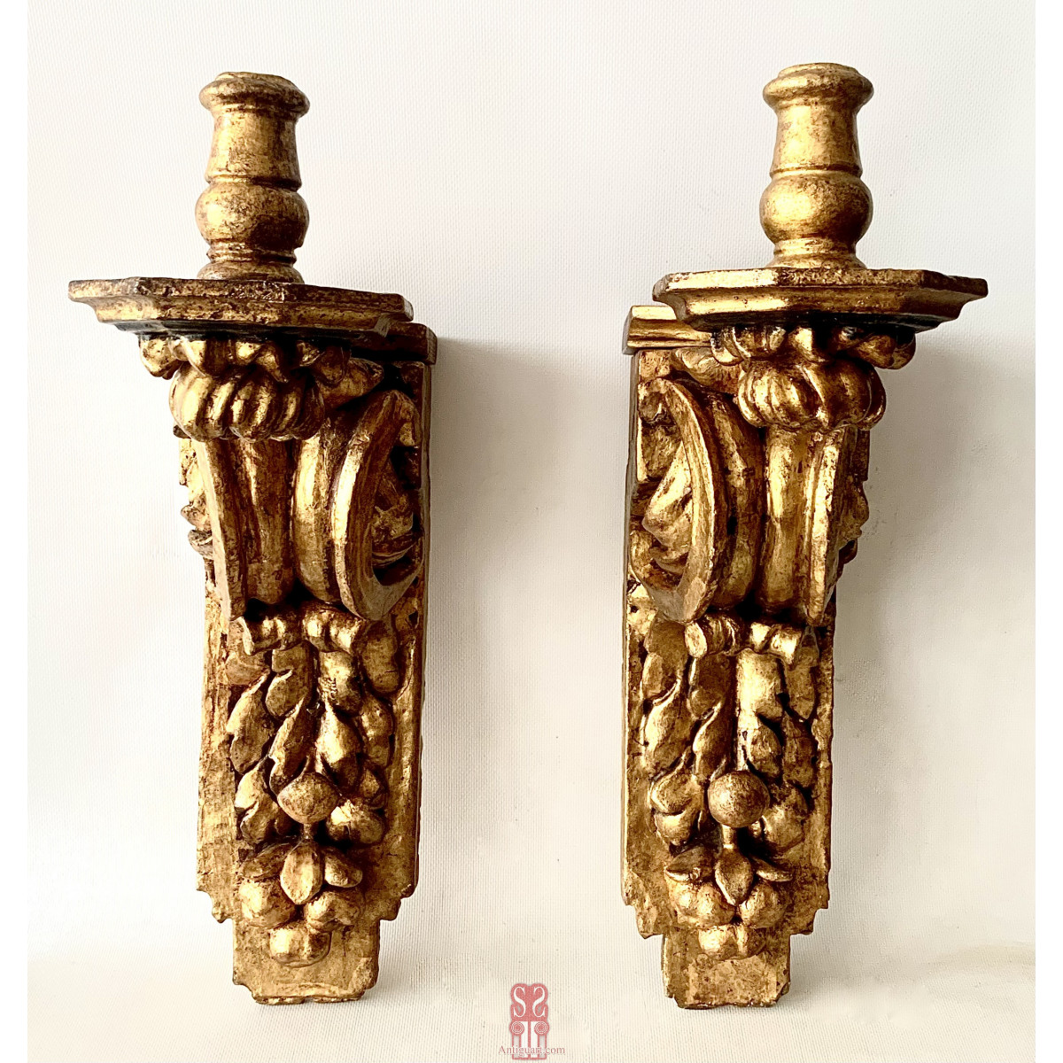 Pair of 18th wooden wall candlesticks