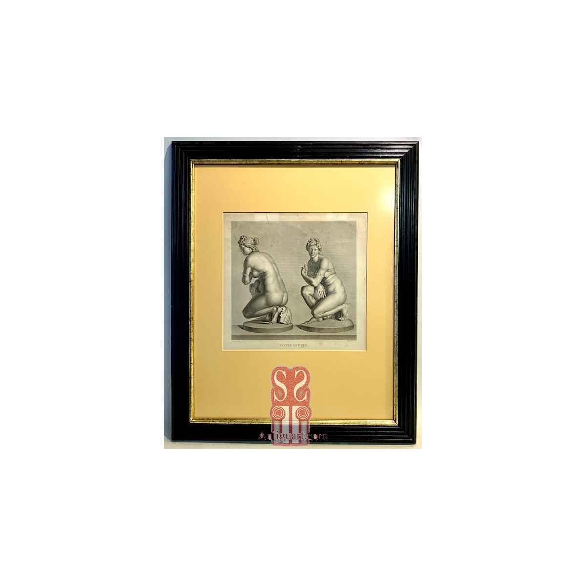 Grabado del siglo XIX, estatua clásica.