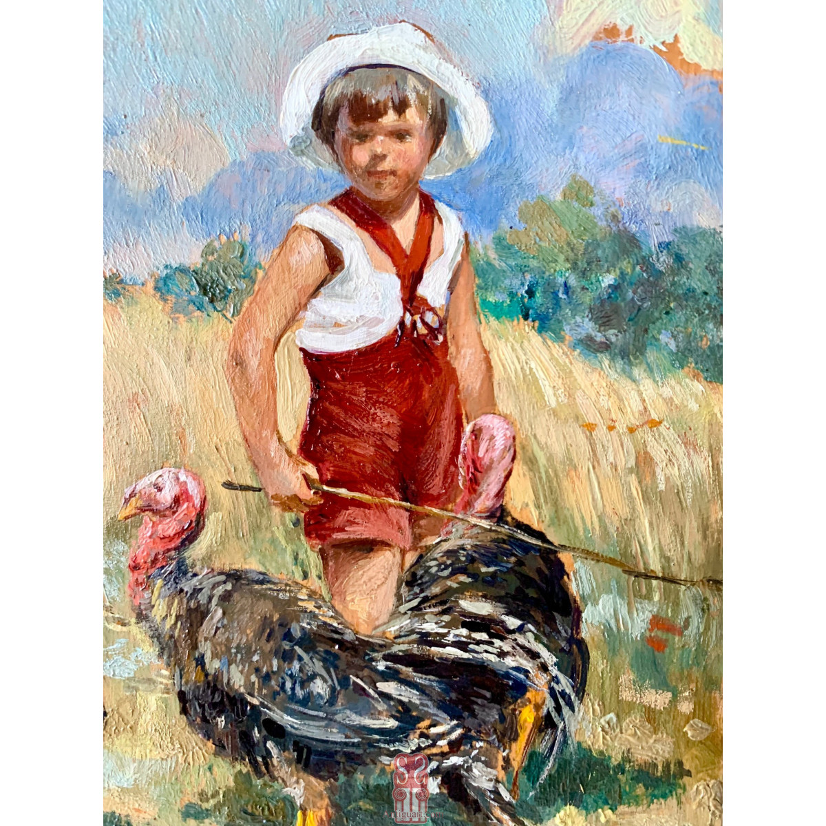 Michele De Simone ( Barletta 1893 - Milano 1955), "Niño con pavos"