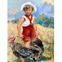 Michele De Simone ( Barletta 1893 - Milano 1955), "Niño con pavos"