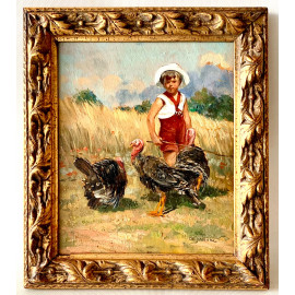 Michele De Simone ( Barletta 1893 - Milano 1955), "Niño con pavos" 2