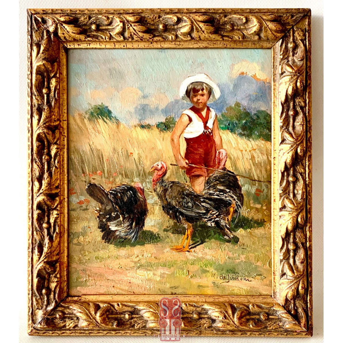 Michele De Simone ( Barletta 1893 - Milano 1955), "Niño con pavos"