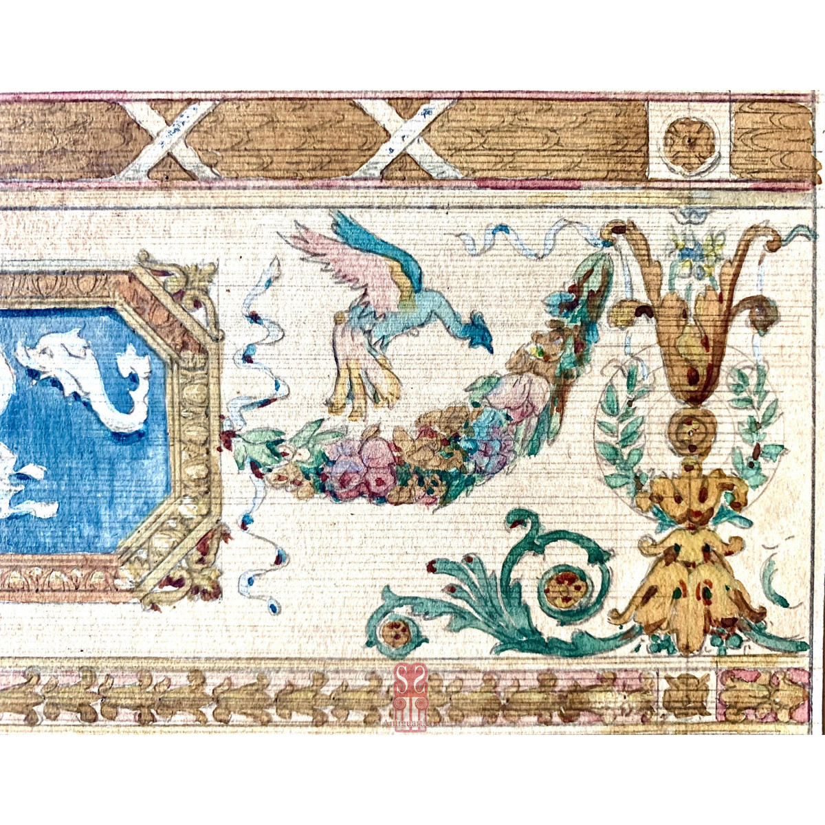 Dibujo al lápiz acuarelado, finales del siglo XVIII.