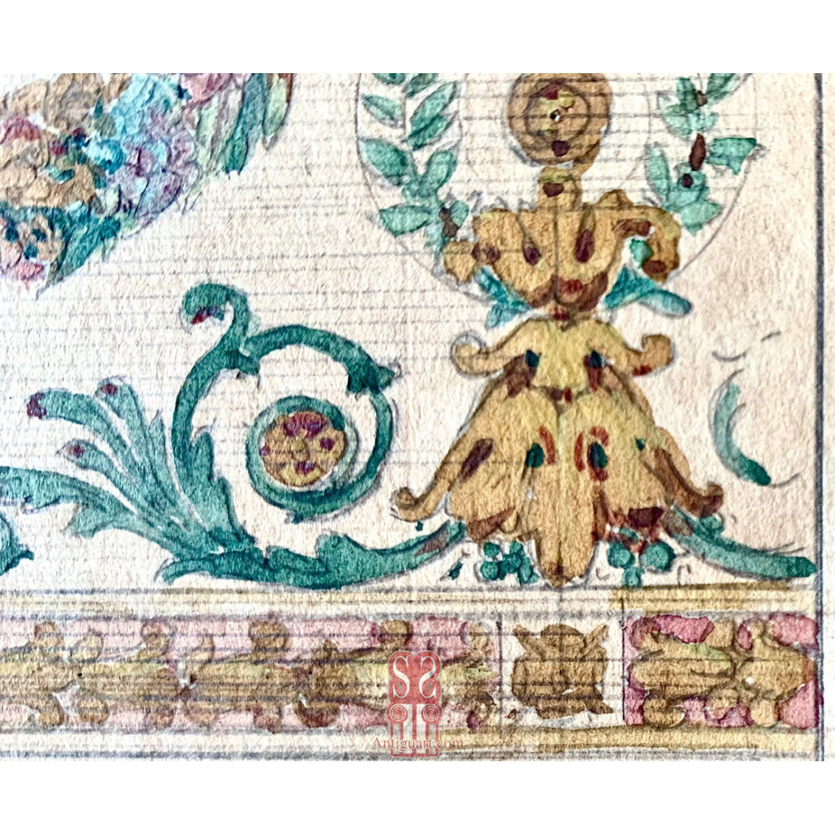 Dibujo al lápiz acuarelado, finales del siglo XVIII.