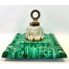 Bronze and carved glass malachite inkwell, Russia, 19th.