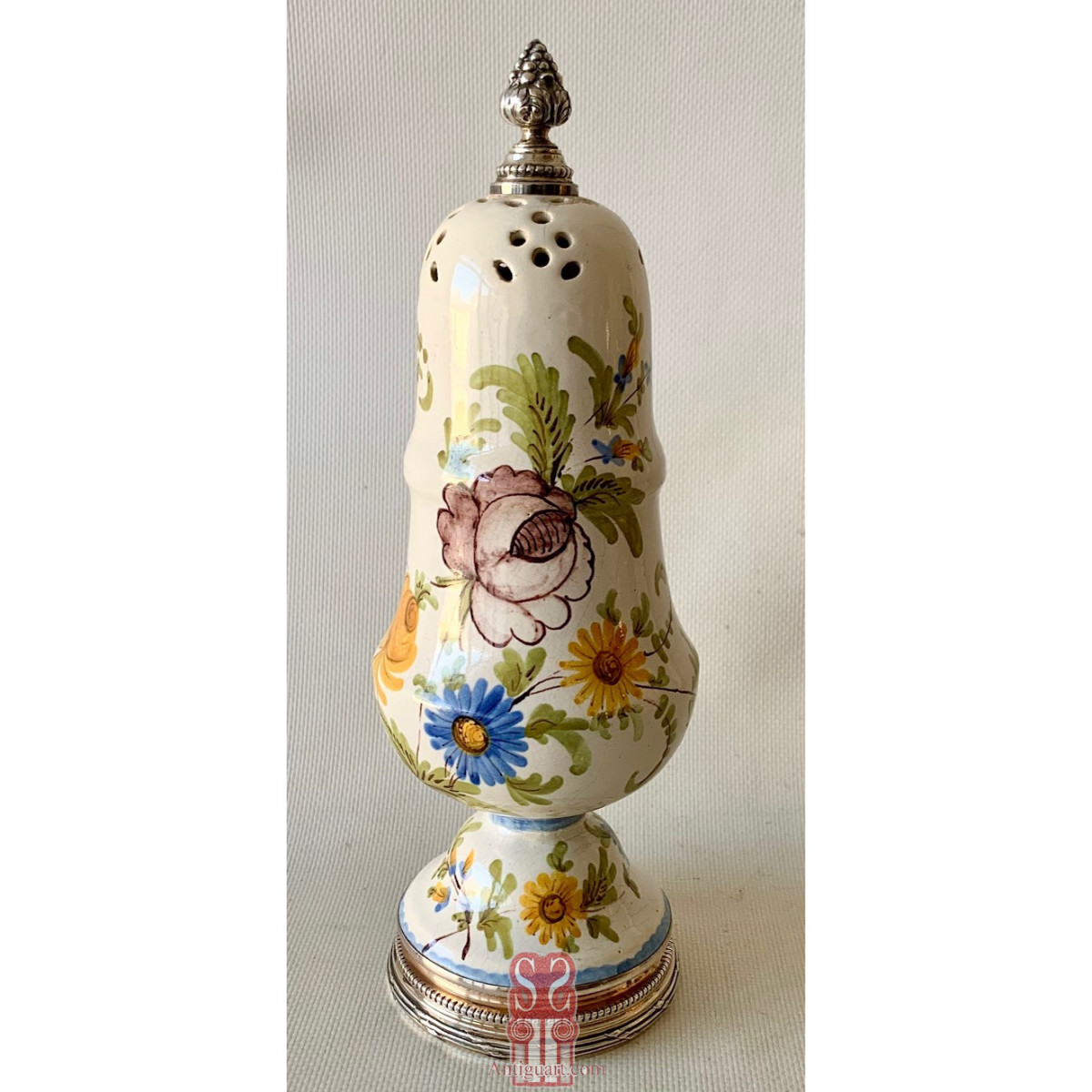 Vaso di ceramica e argento per bouquet di fiori, Francia metà 800