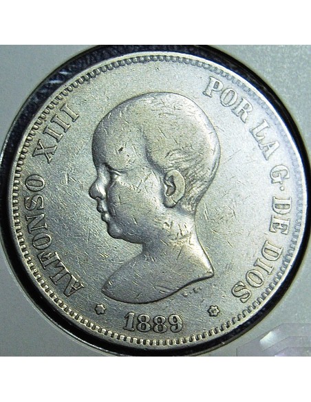 5 pesetas 1889, Alfonso XIII.