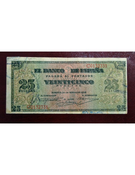 Billete de 25 pesetas, 20 de mayo 1938.