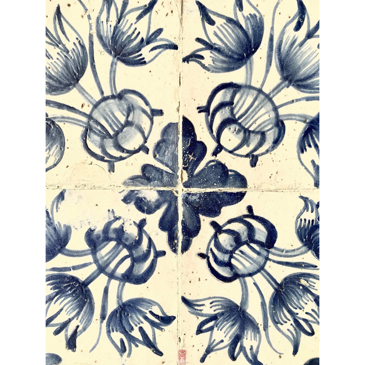 Conjunto de cuatro azulejos portugueses del siglo XVIII