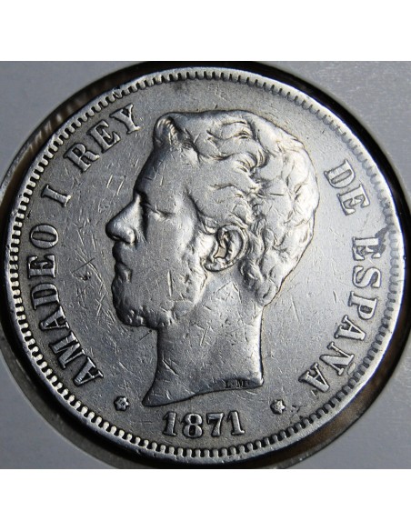 Moneda de 5 pesetas Amadeo I, 1871.