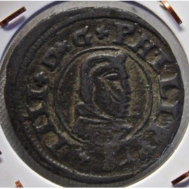Moneda de cobre de 16 maravedis de 1663.