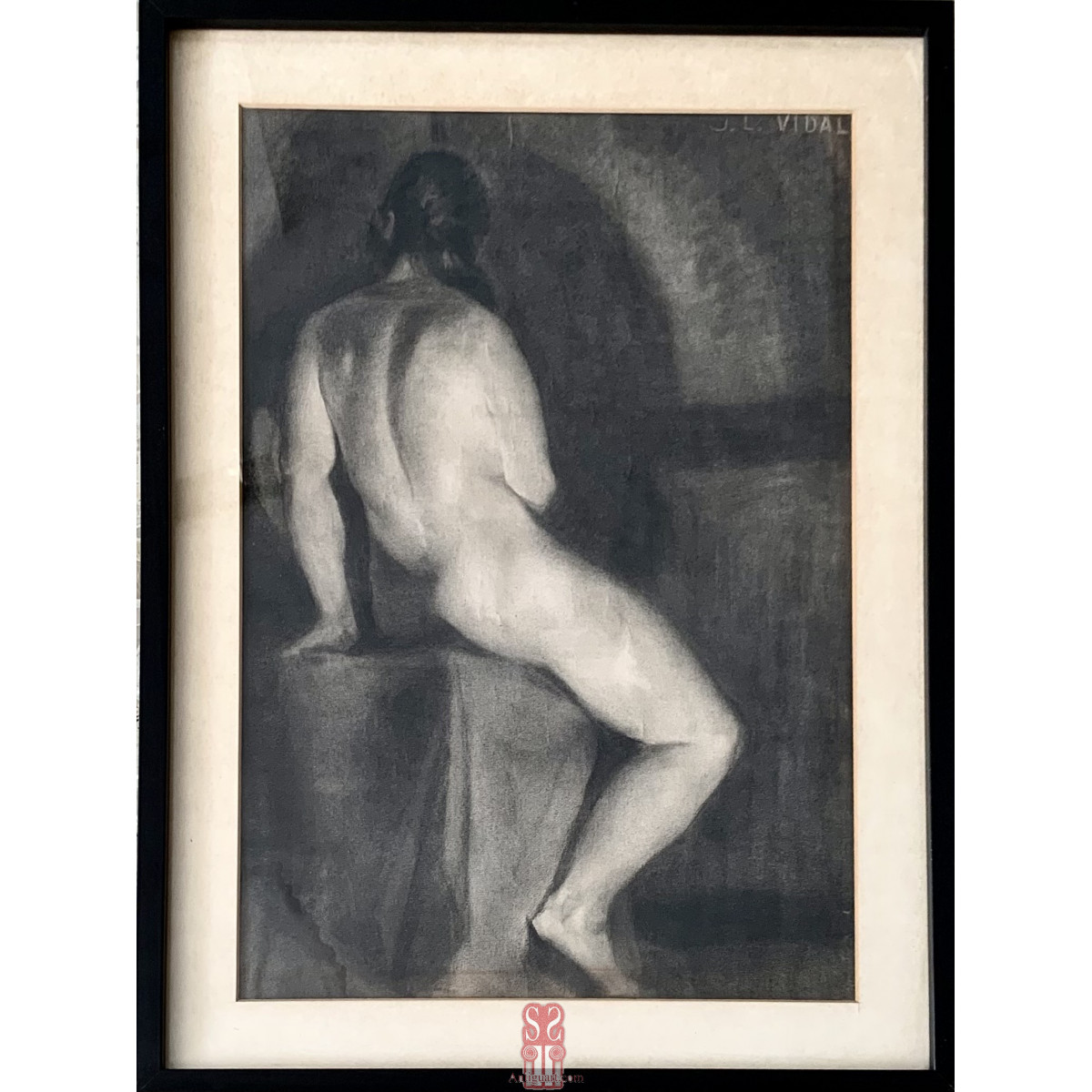 Desnudo de mujer dibujo al carboncillo, mediados del siglo XX