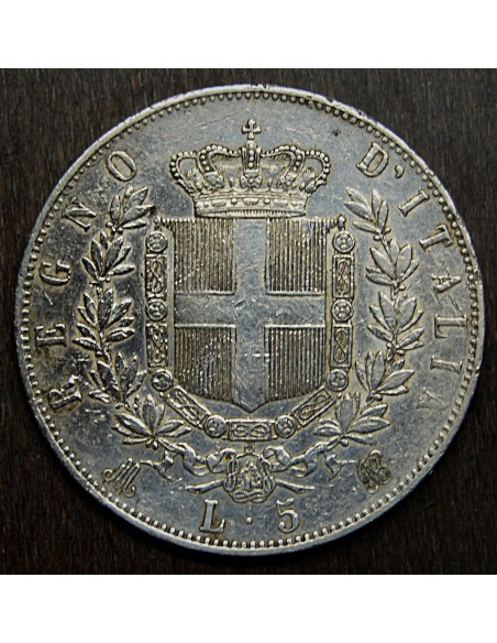  5 lire de 1874, Rey Vittorio Emanuele II, plata.