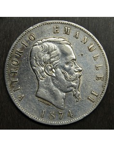  5 lire de 1874, Rey Vittorio Emanuele II, plata. 2