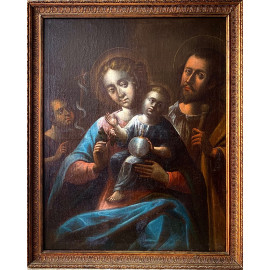 Holy family with Saint John the Baptist, oil on canvas 17th