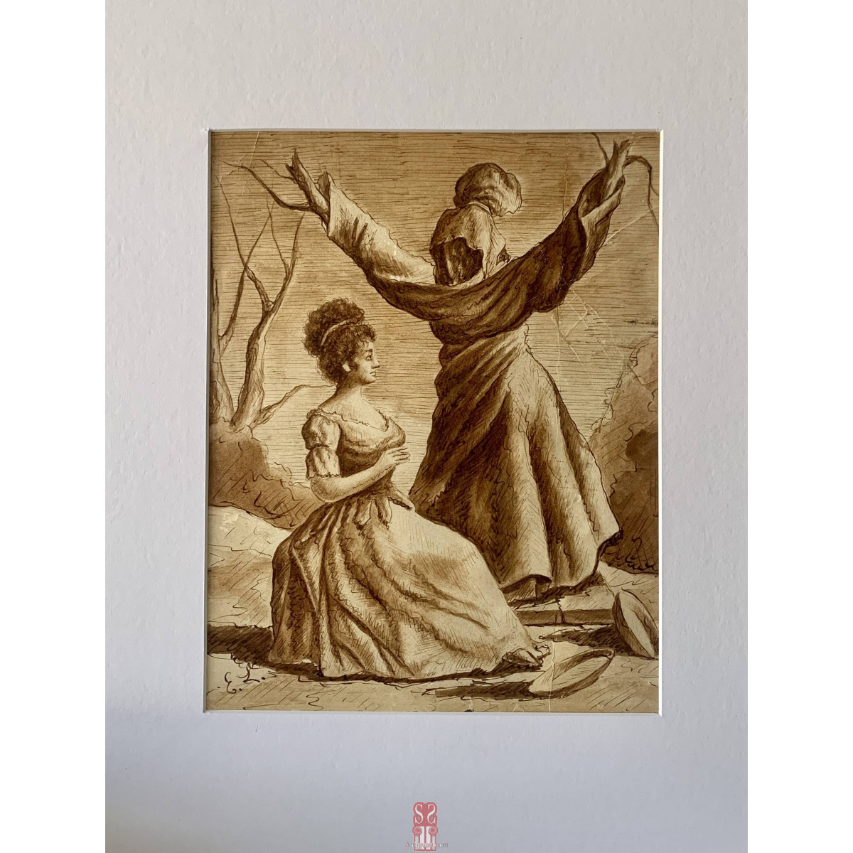 Eugenio Lucas Velazquez (Madrid, 1817-1870). Dibujo a plumilla y aguada, 