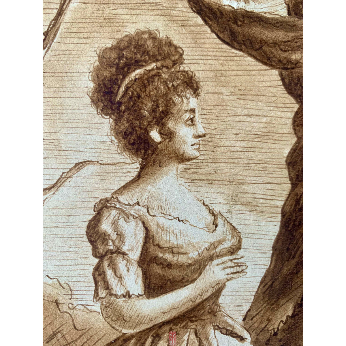 Eugenio Lucas Velazquez (Madrid, 1817-1870). Dibujo a plumilla y aguada, 