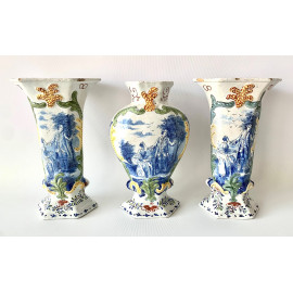 Triptych three Delft ceramic vases, 18th