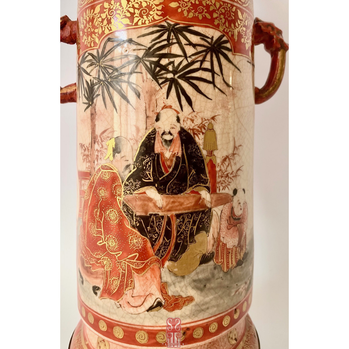 Pareja de quinqué o lamparas de aceite, cerámica del siglo XIX, Japón Kutani 